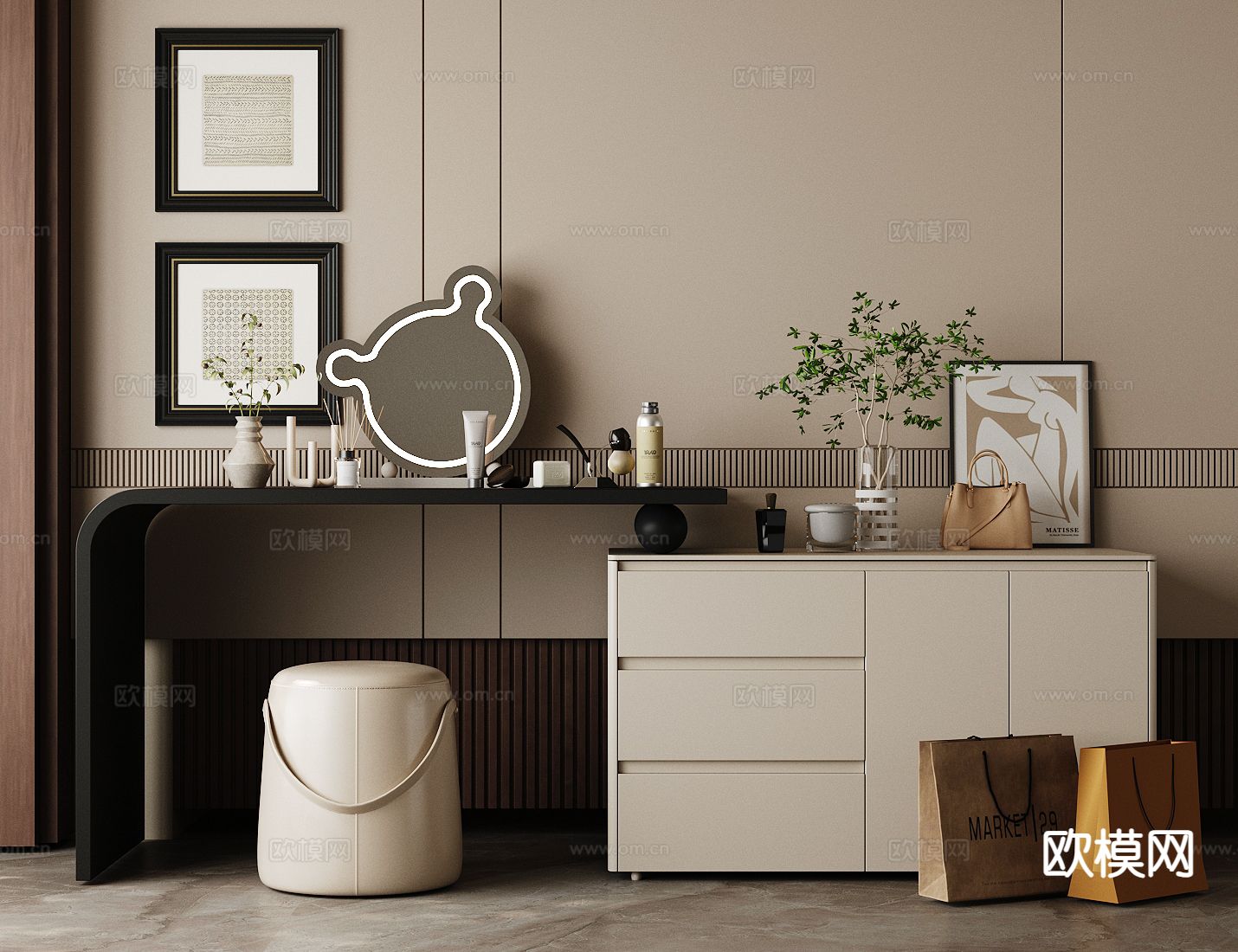 意式梳妆台 化妆桌3d模型下载