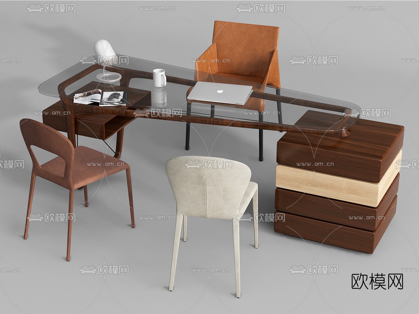 现代书桌椅su模型下载（渲染图1）