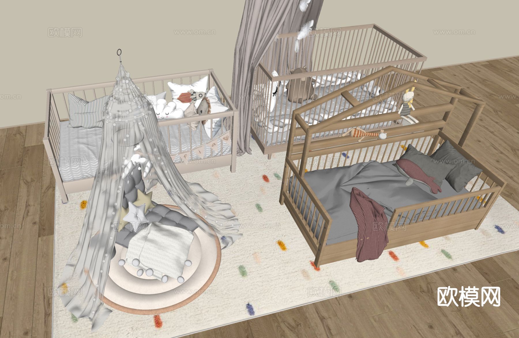 现代婴儿床su模型下载（渲染图1）