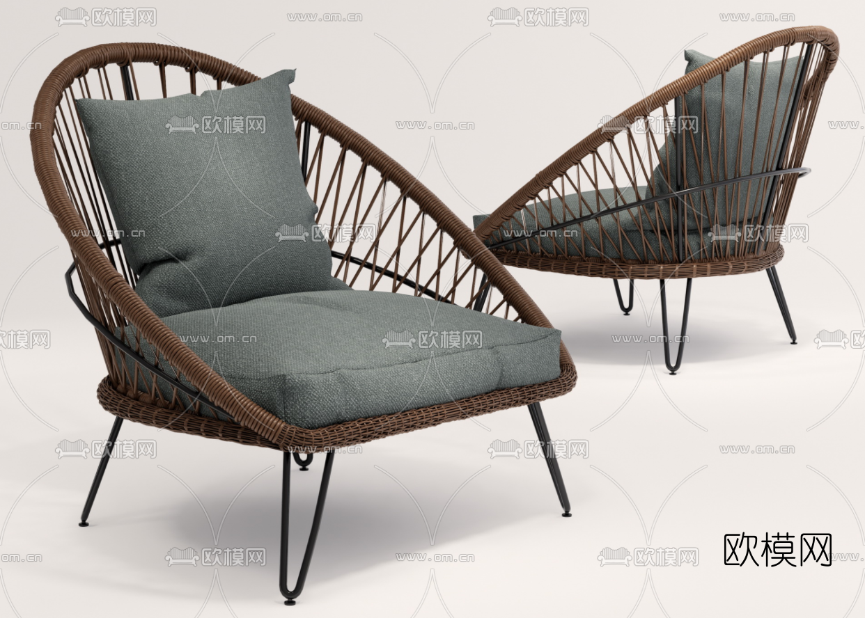 北欧藤编户外椅su模型下载（渲染图1）