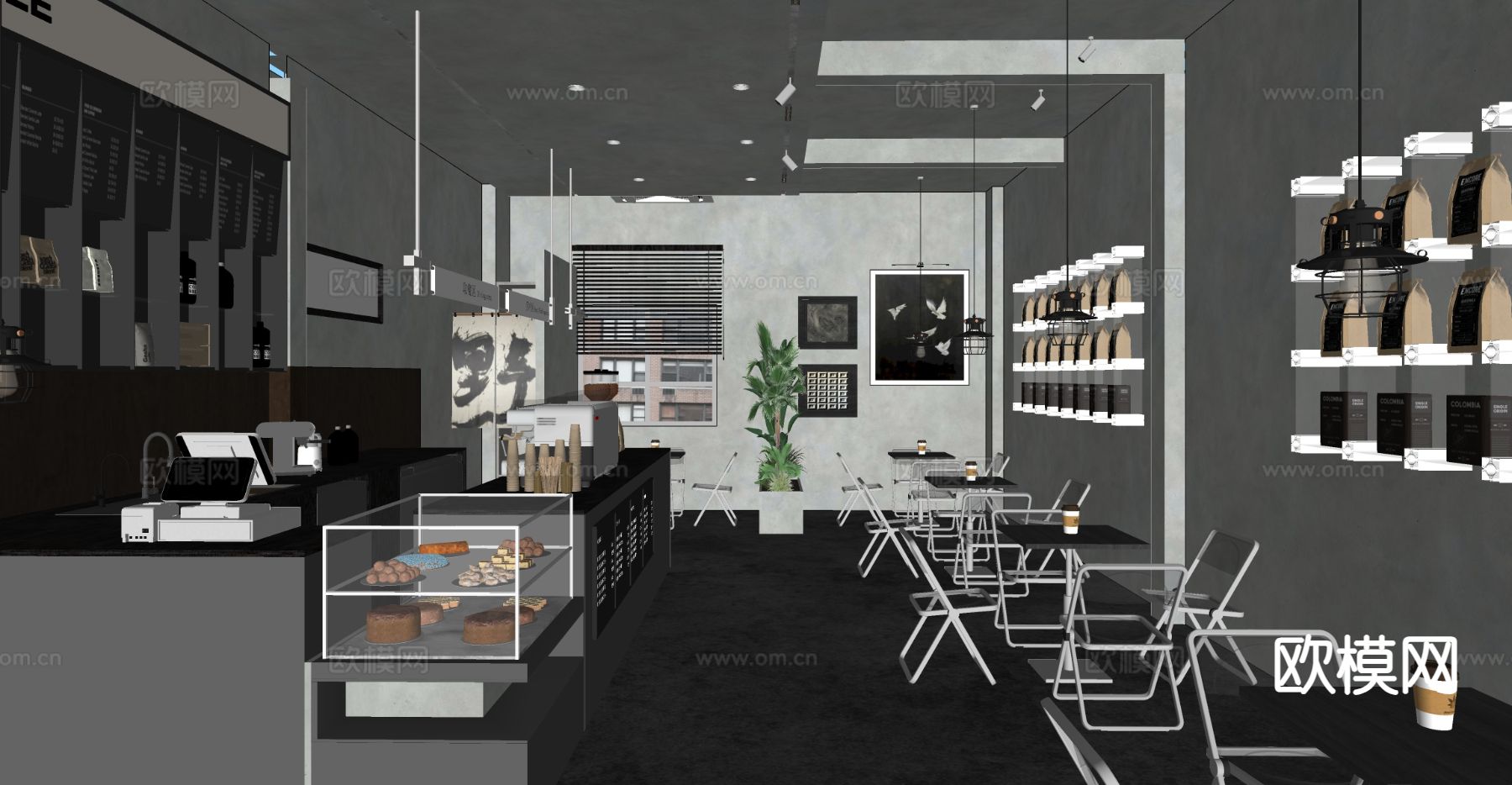 工业风咖啡厅 咖啡馆su模型下载（渲染图1）