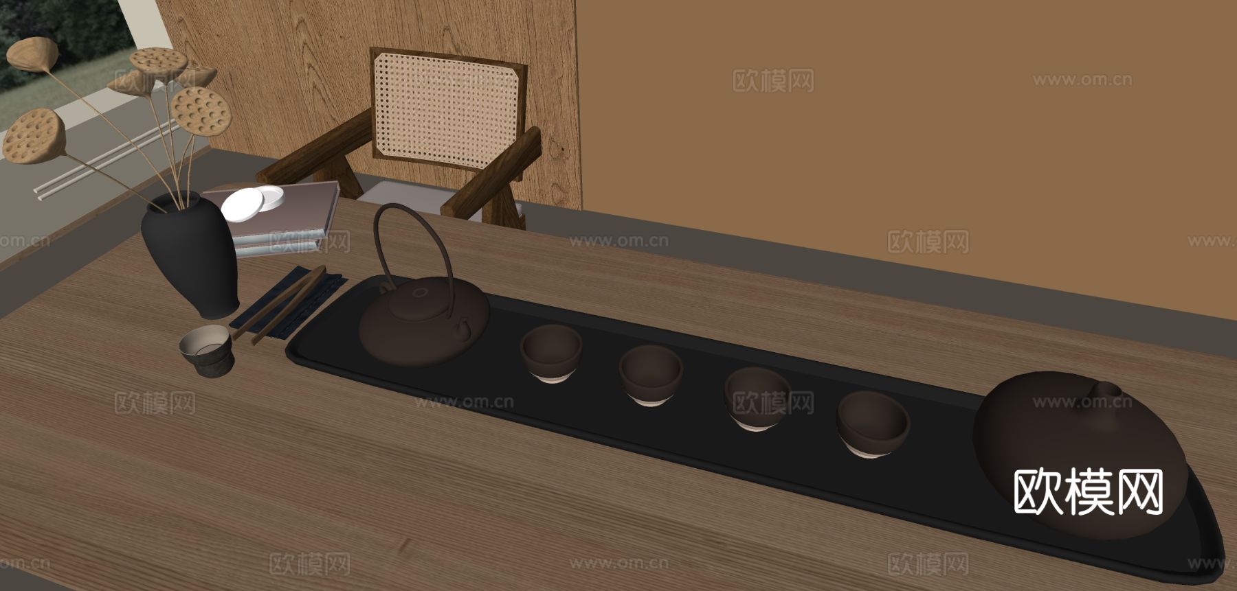 新中式茶具 茶壶 烧水壶 公道杯su模型下载（渲染图1）