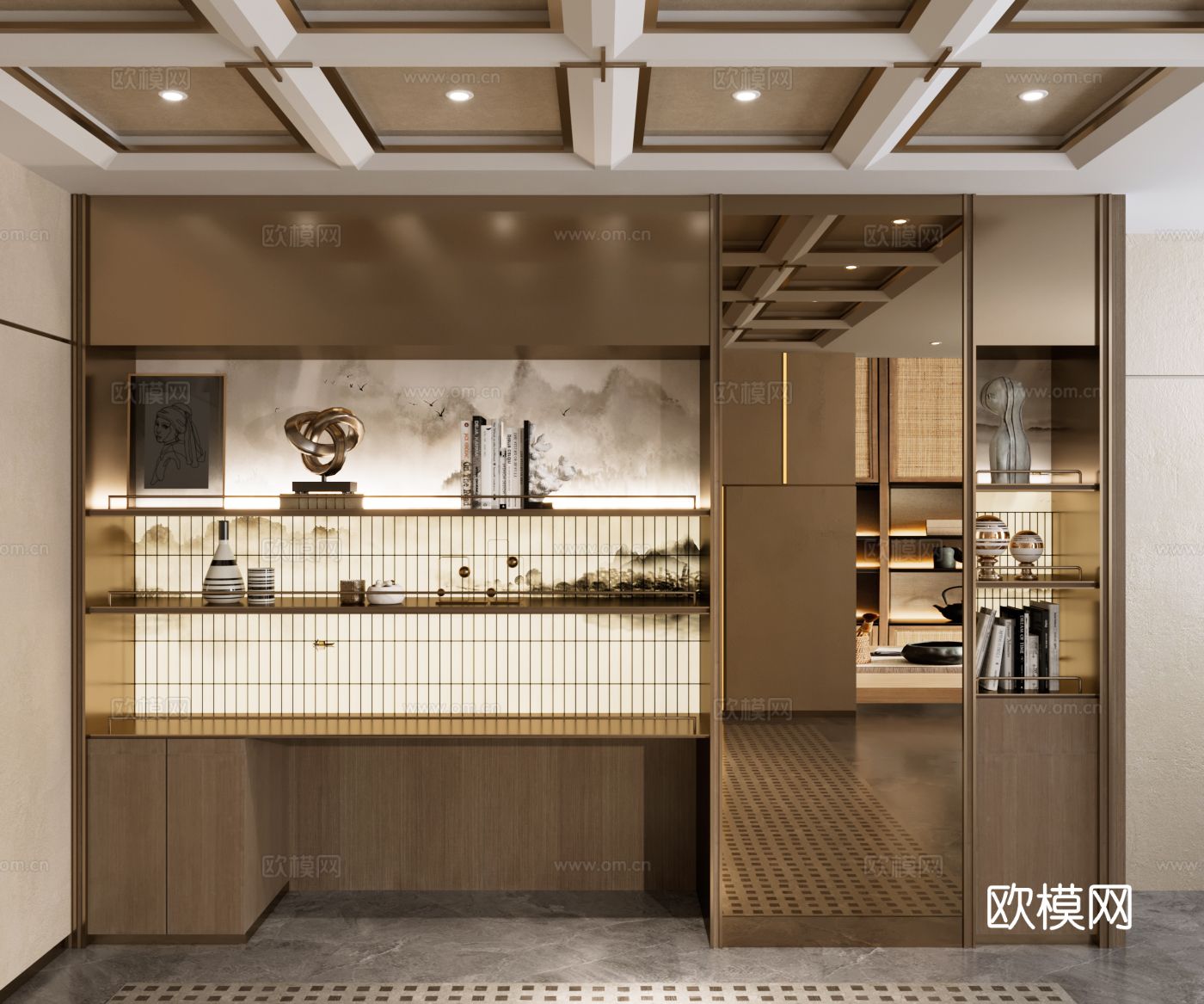 轻奢置物架 餐边柜 备餐柜3d模型下载