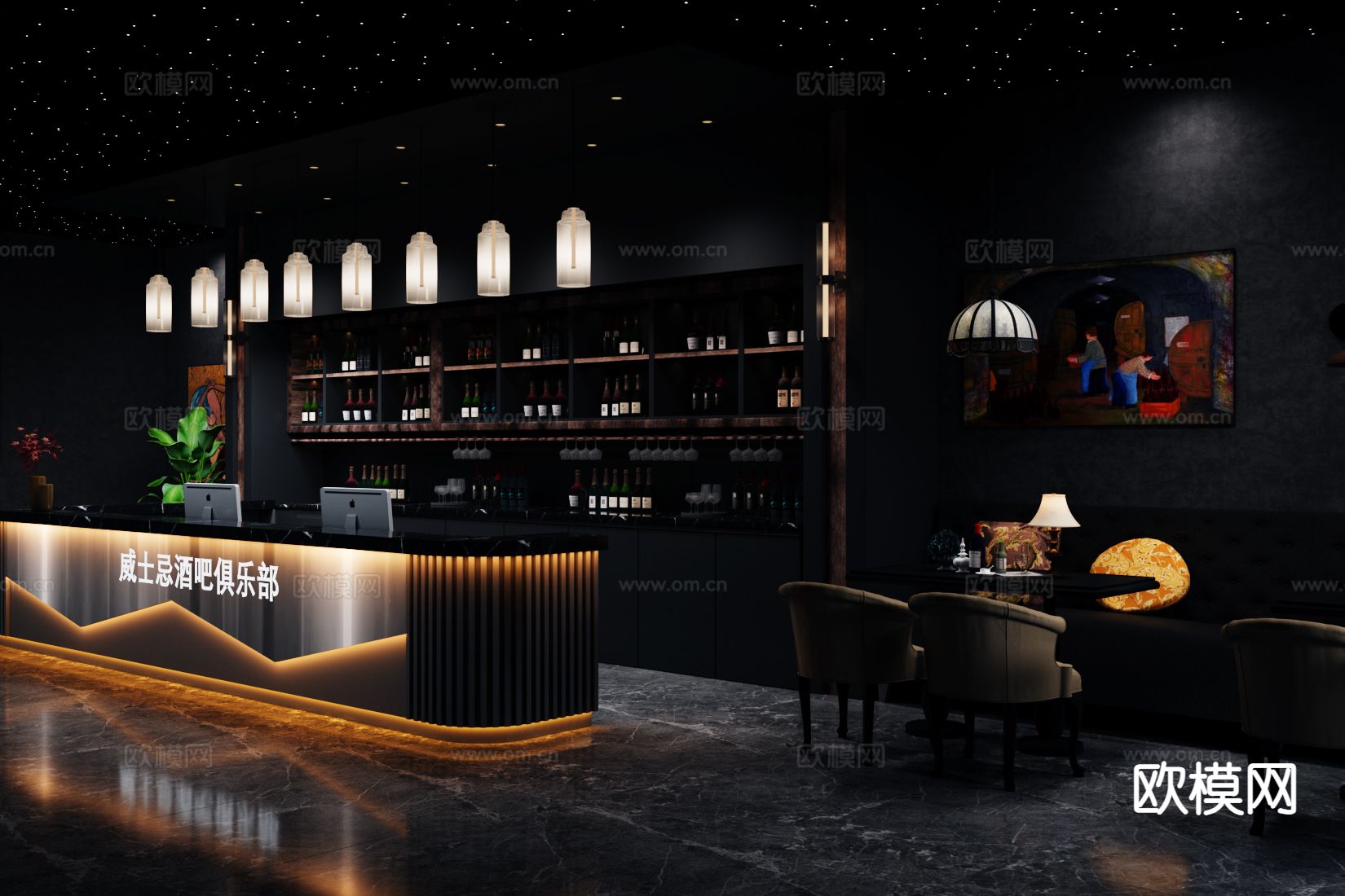 新古典酒吧 清吧su模型下载（渲染图2）