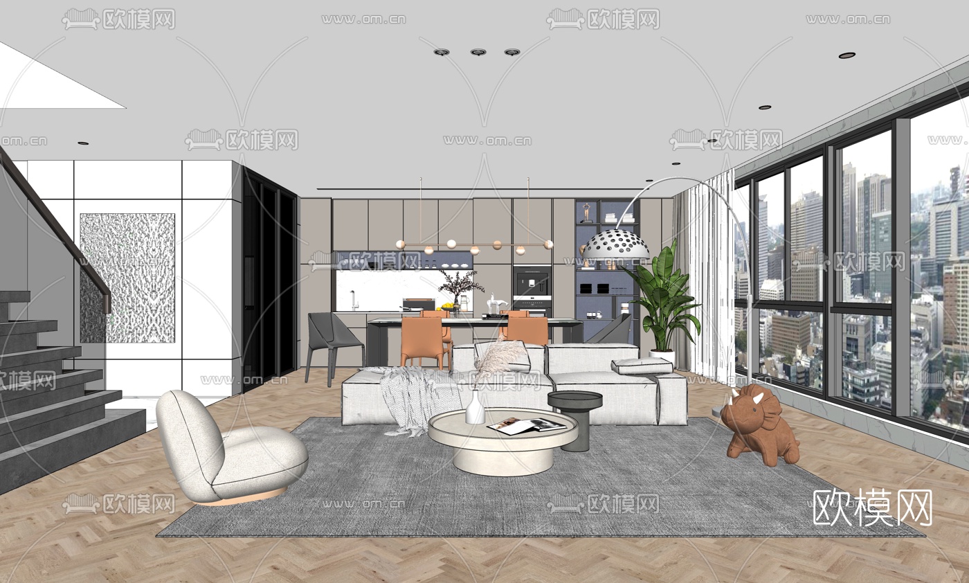 现代客餐厅su模型