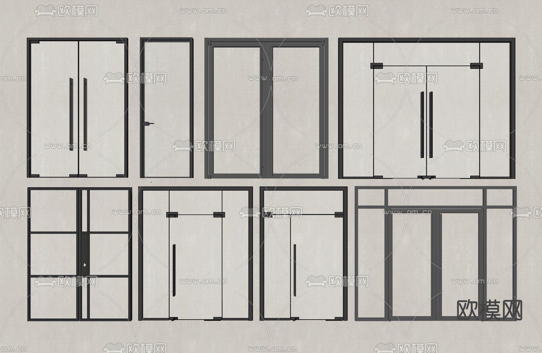 现代玻璃双开门su模型
