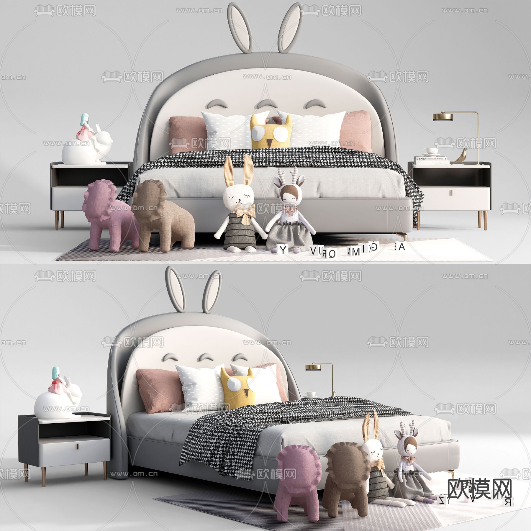 现代布艺儿童床su模型下载（渲染图1）