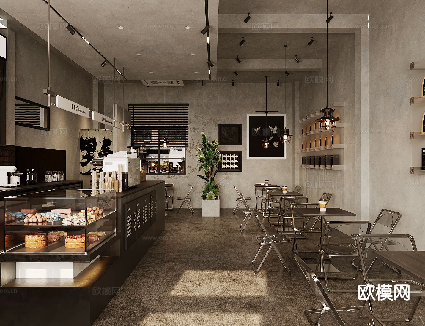 工业风咖啡厅 咖啡馆su模型下载（渲染图2）