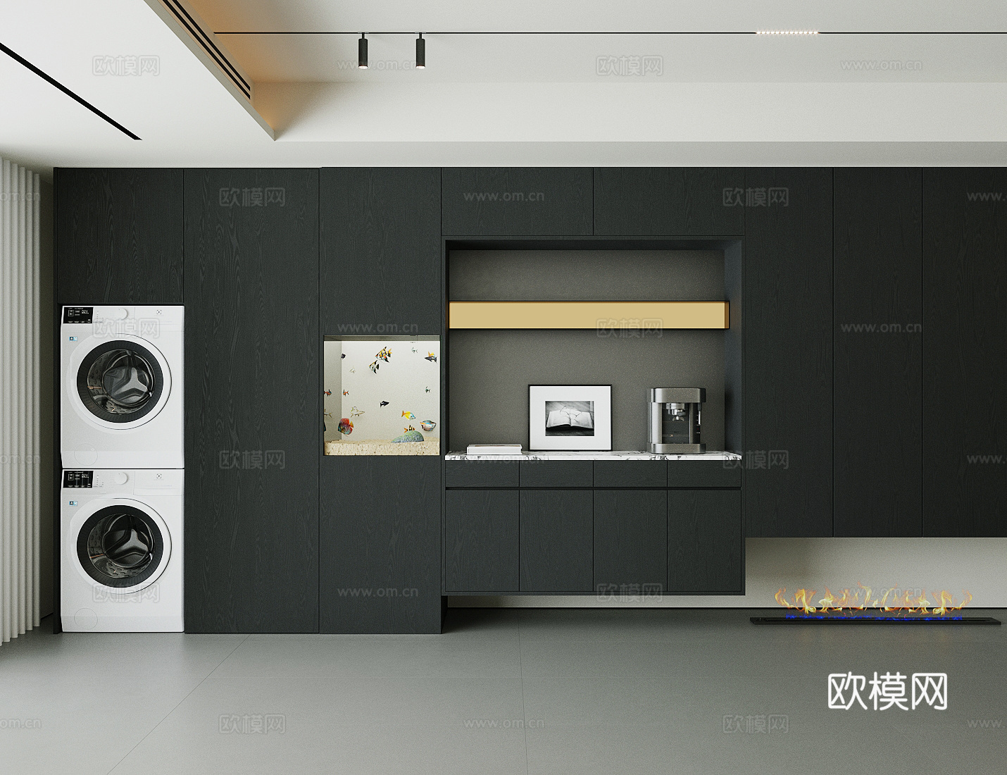 轻奢餐边柜 储物柜 嵌入鱼缸su模型下载（渲染图2）