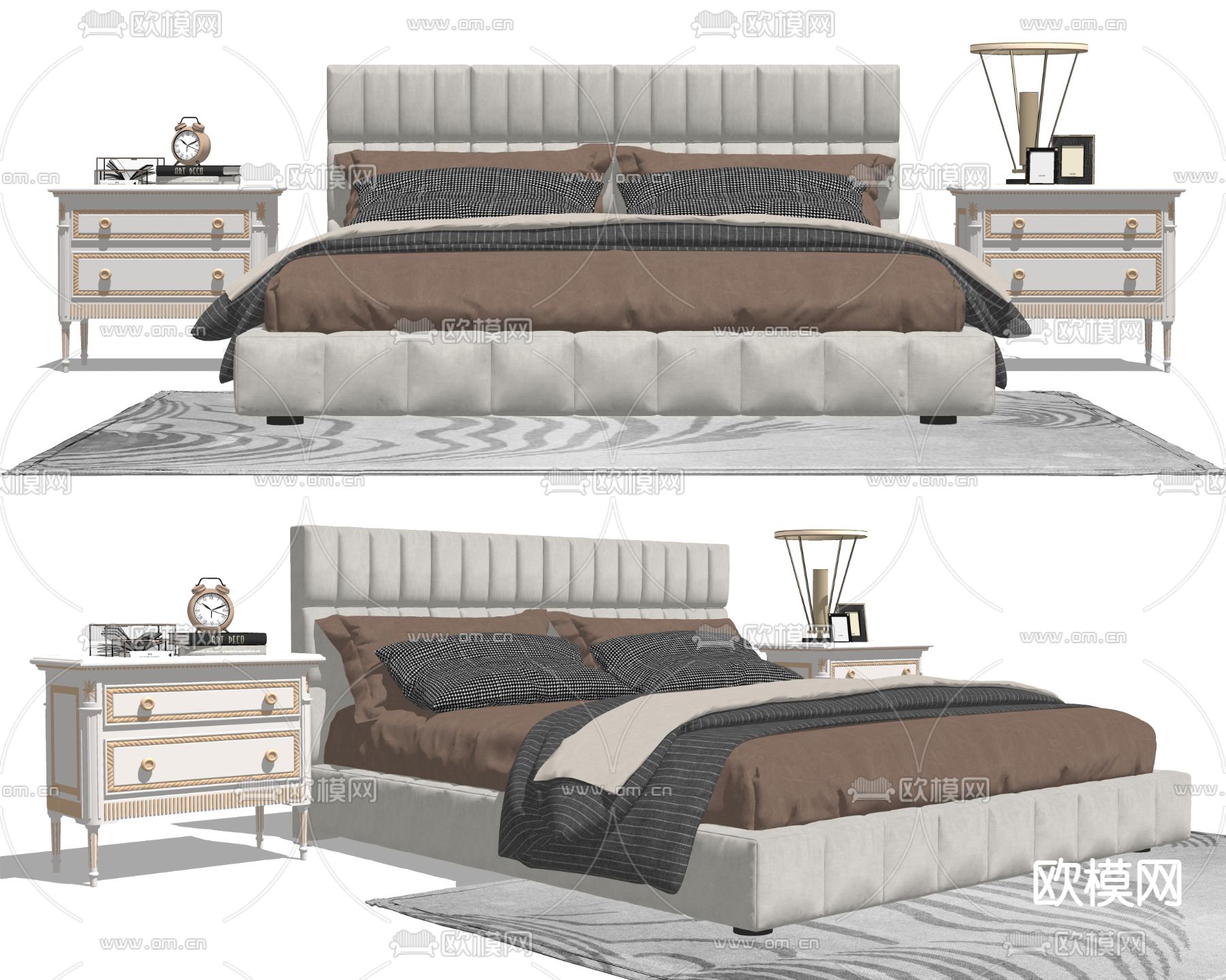 简欧双人床su模型下载（渲染图2）
