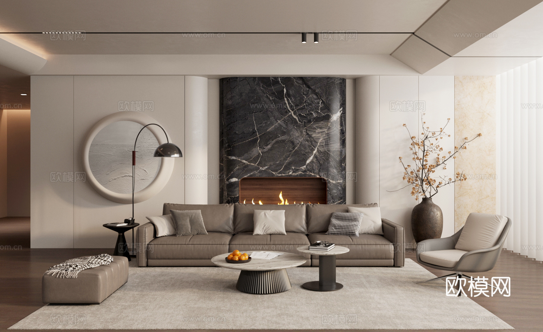 轻奢客厅3d模型下载（渲染图1）