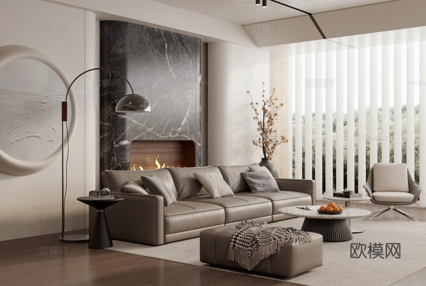 轻奢客厅3d模型下载（渲染图2）