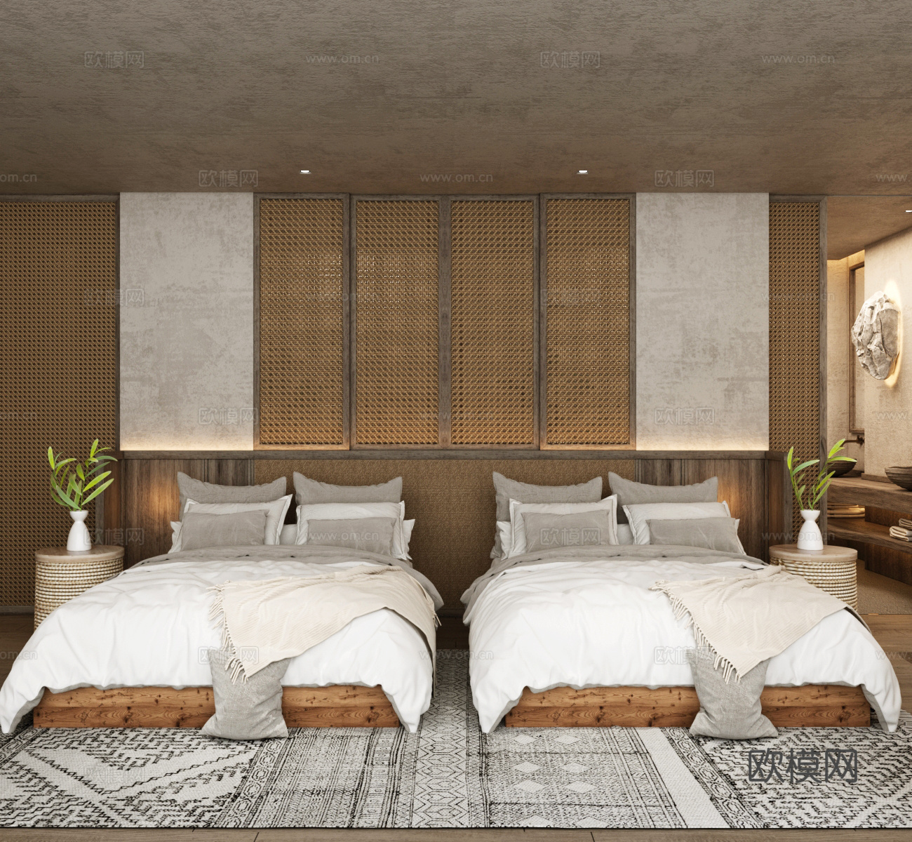 原木风酒店客房 民宿套间3d模型下载（渲染图2）
