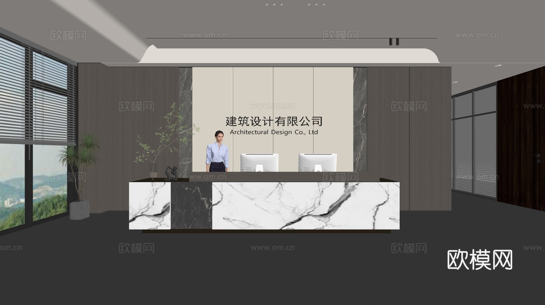 现代公司前台  接待区 吧台  接待台 服务台 公司前台背景su模型