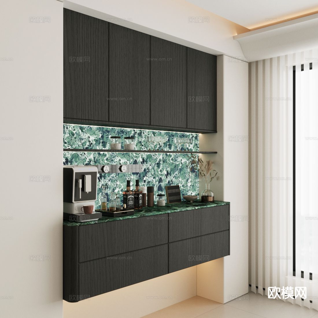 现代餐边柜 吊柜su模型下载（渲染图2）