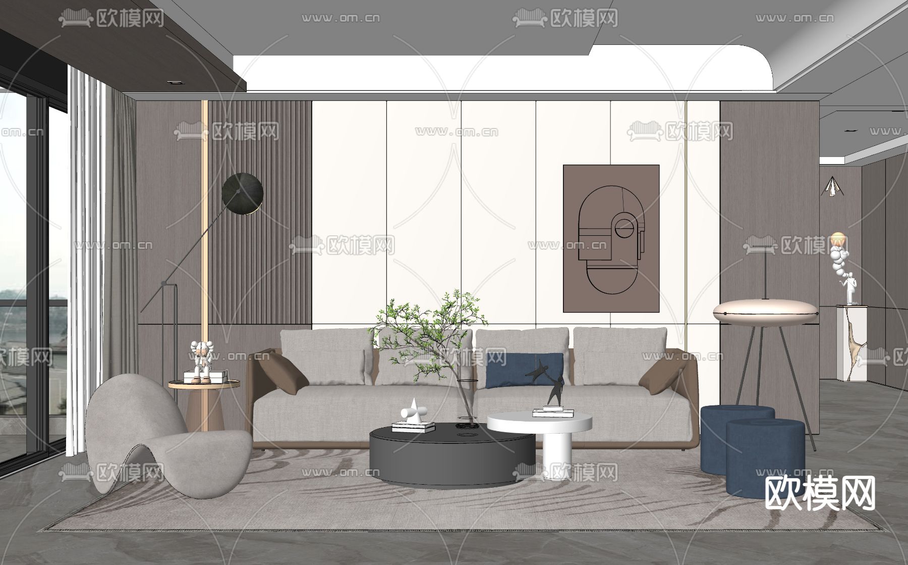 现代客厅su模型下载（渲染图2）