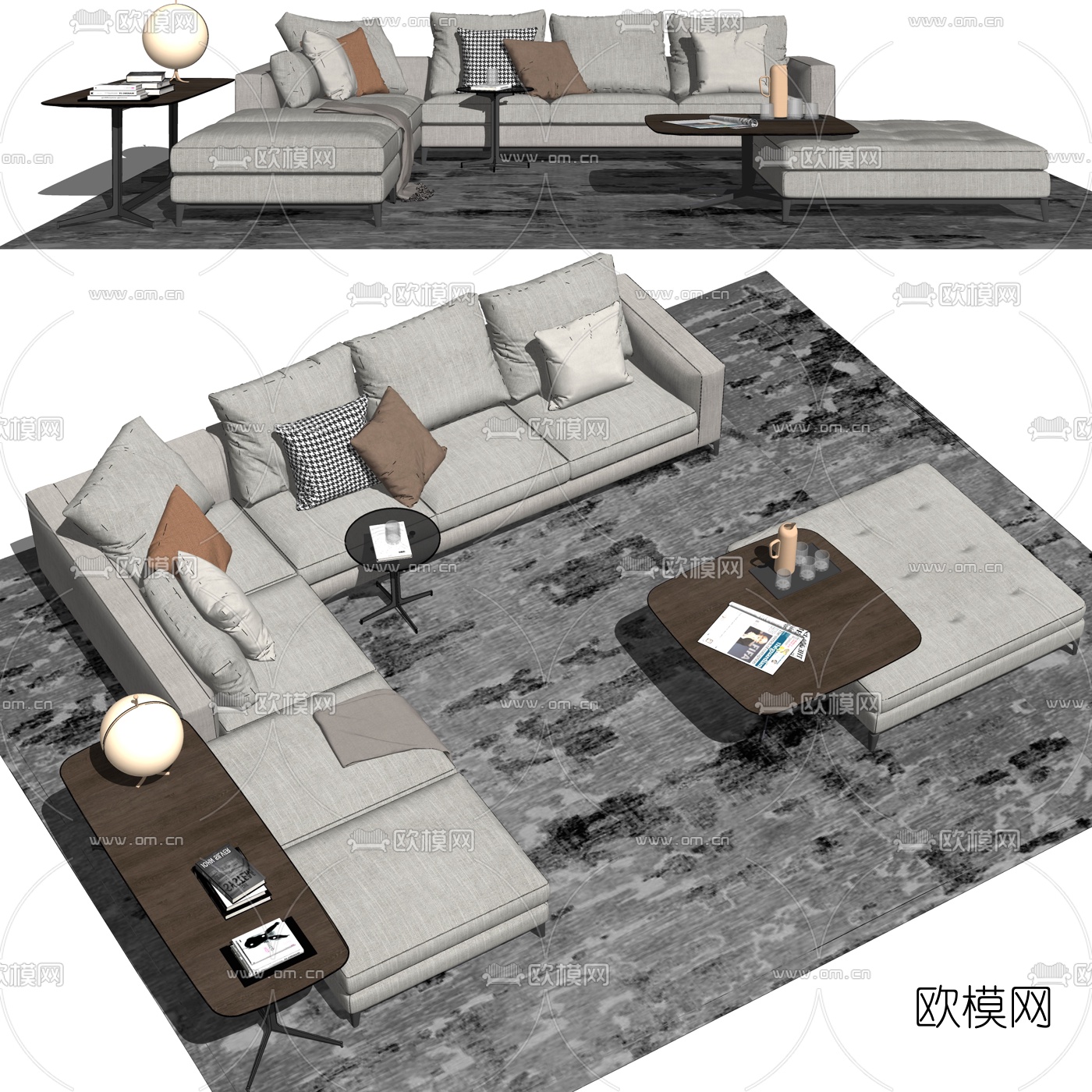 现代转角沙发组合su模型