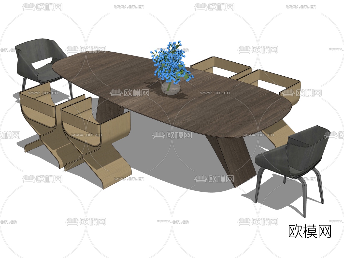 现代实木餐桌椅su模型