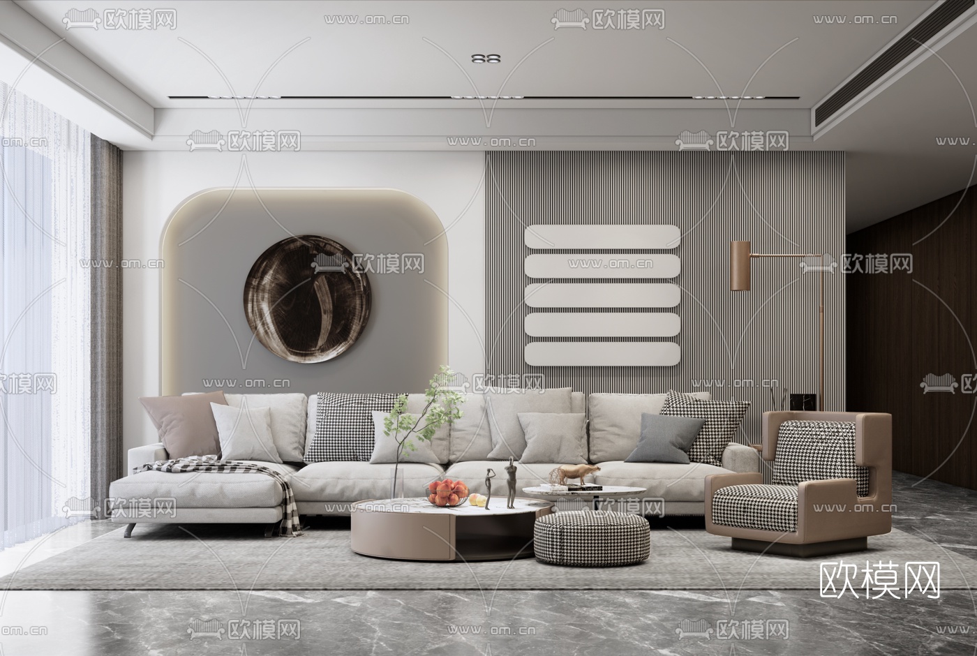 现代布艺沙发组合su模型