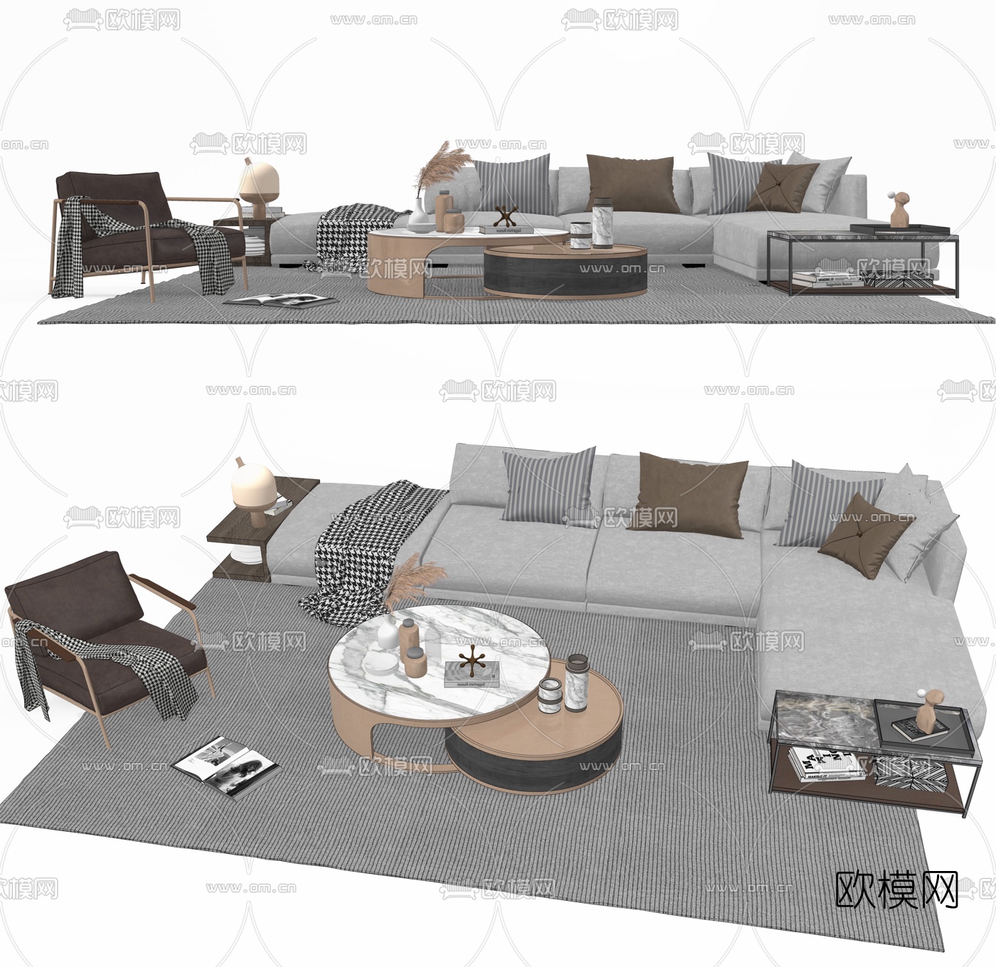 现代布艺转角沙发su模型