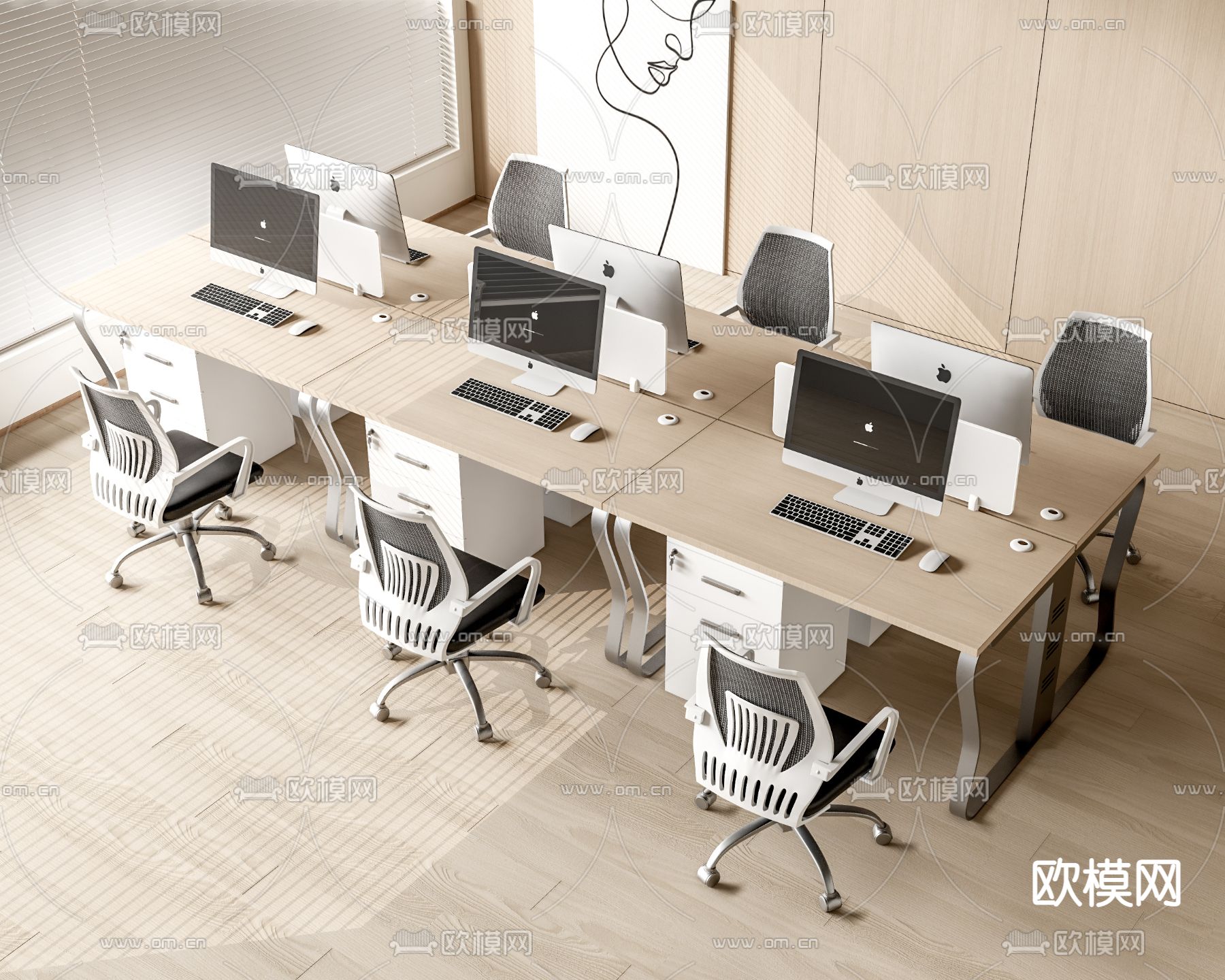 办公桌椅 屏风卡位 工位3d模型下载