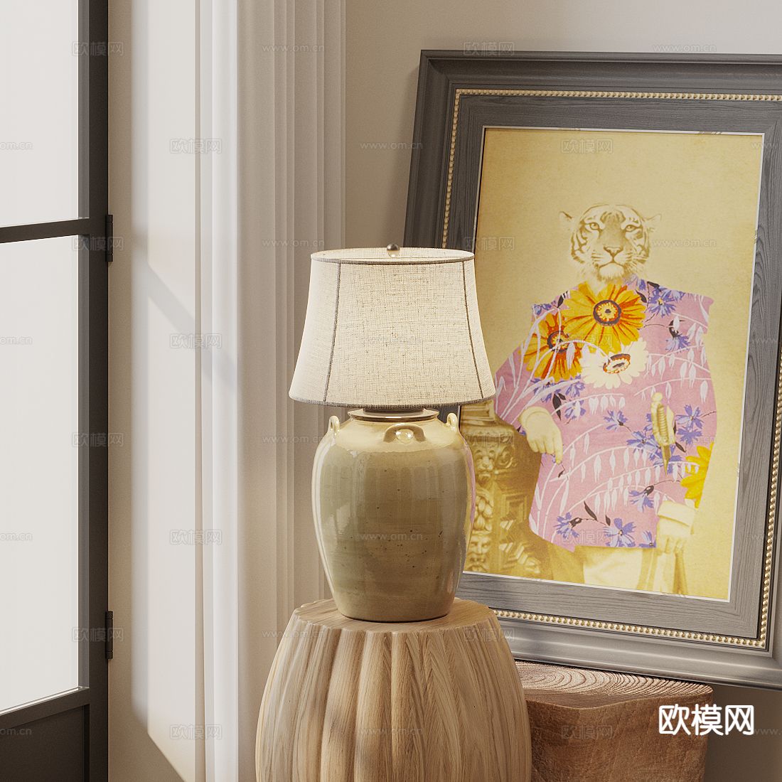 中古风台灯su模型下载（渲染图2）