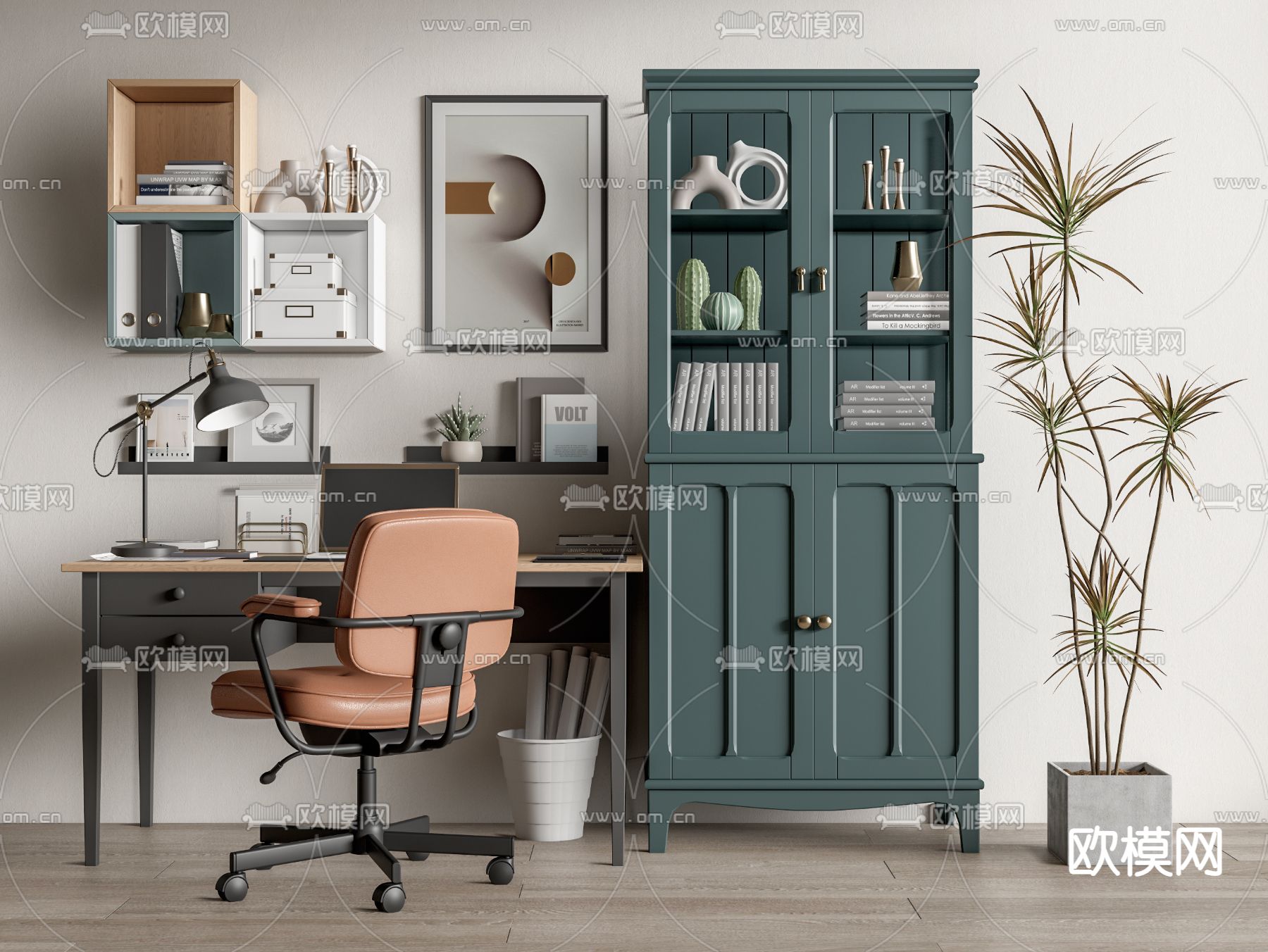 现代书桌椅su模型下载（渲染图1）