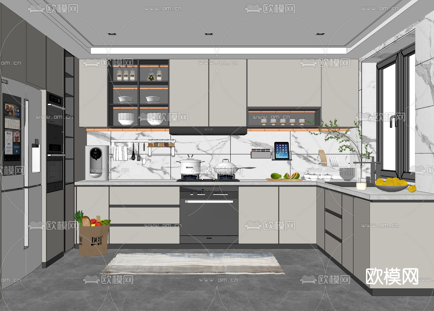 现代厨房su模型下载（渲染图2）