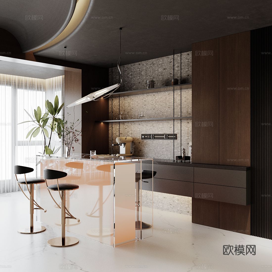 意式吧台餐厅su模型下载（渲染图2）