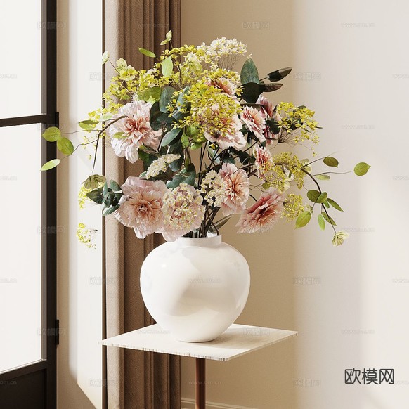花瓶 花艺 插花 鲜花3d模型下载