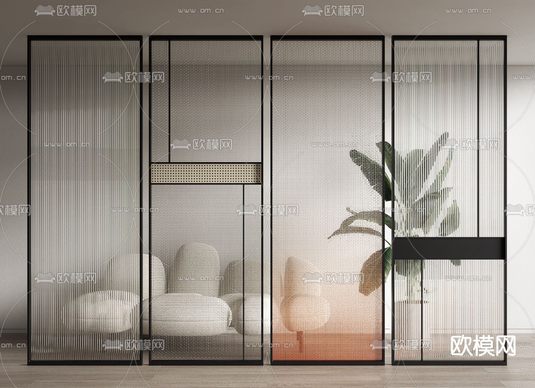 现代玻璃屏风su模型下载（渲染图1）