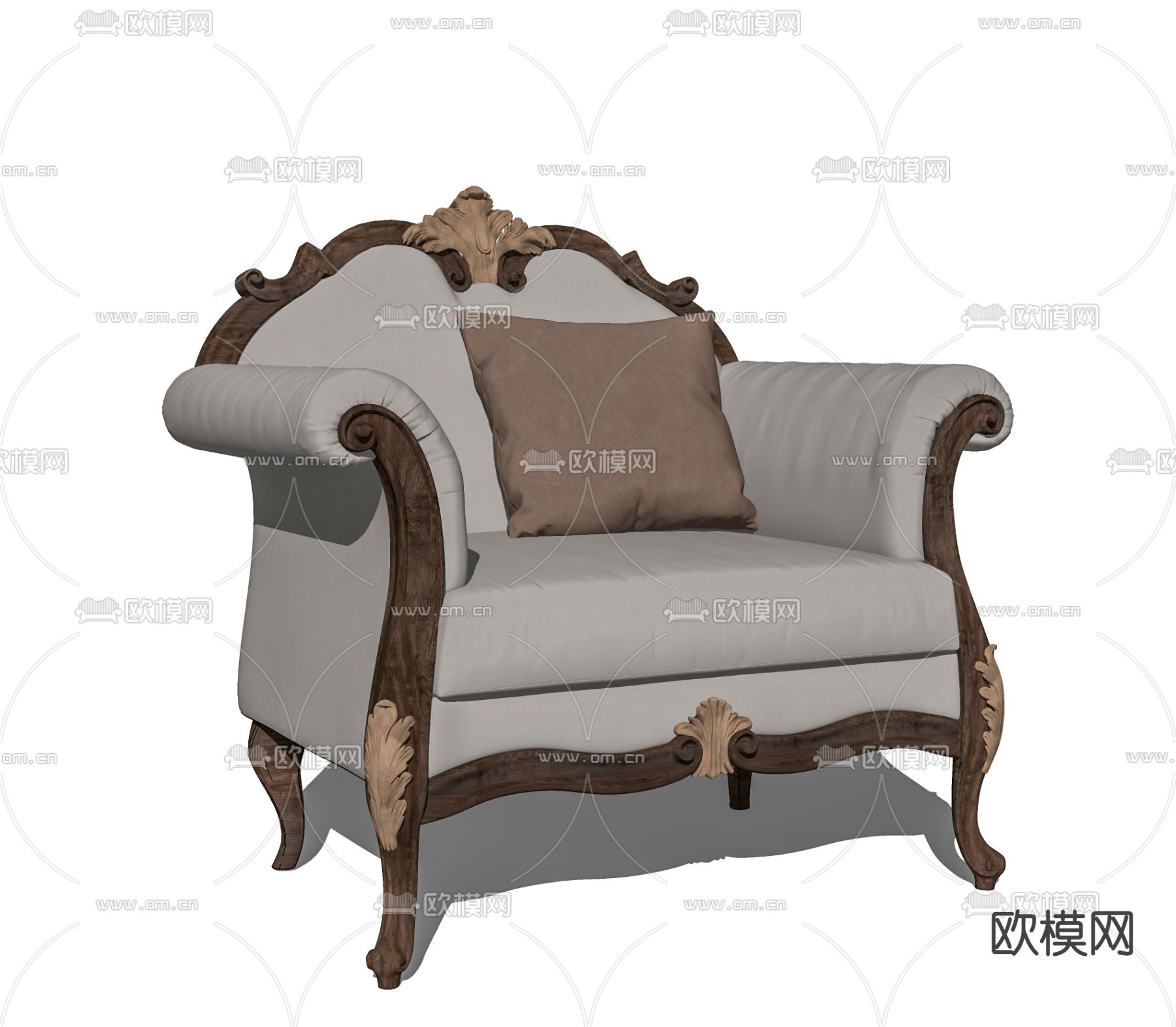 欧式古典单人沙发su模型下载（渲染图2）