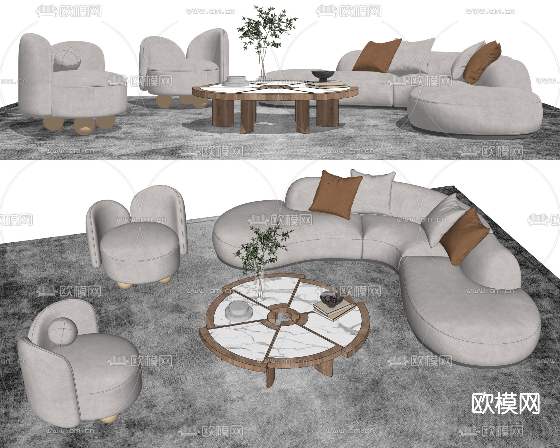 北欧布艺沙发组合su模型下载（渲染图2）