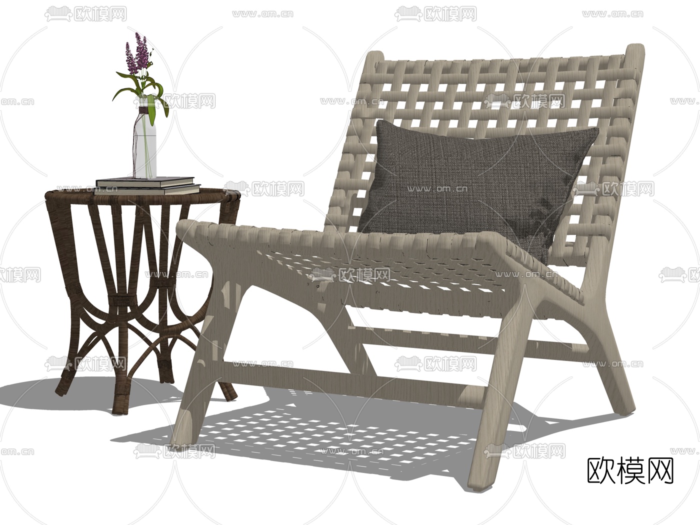 现代竹编休闲椅su模型