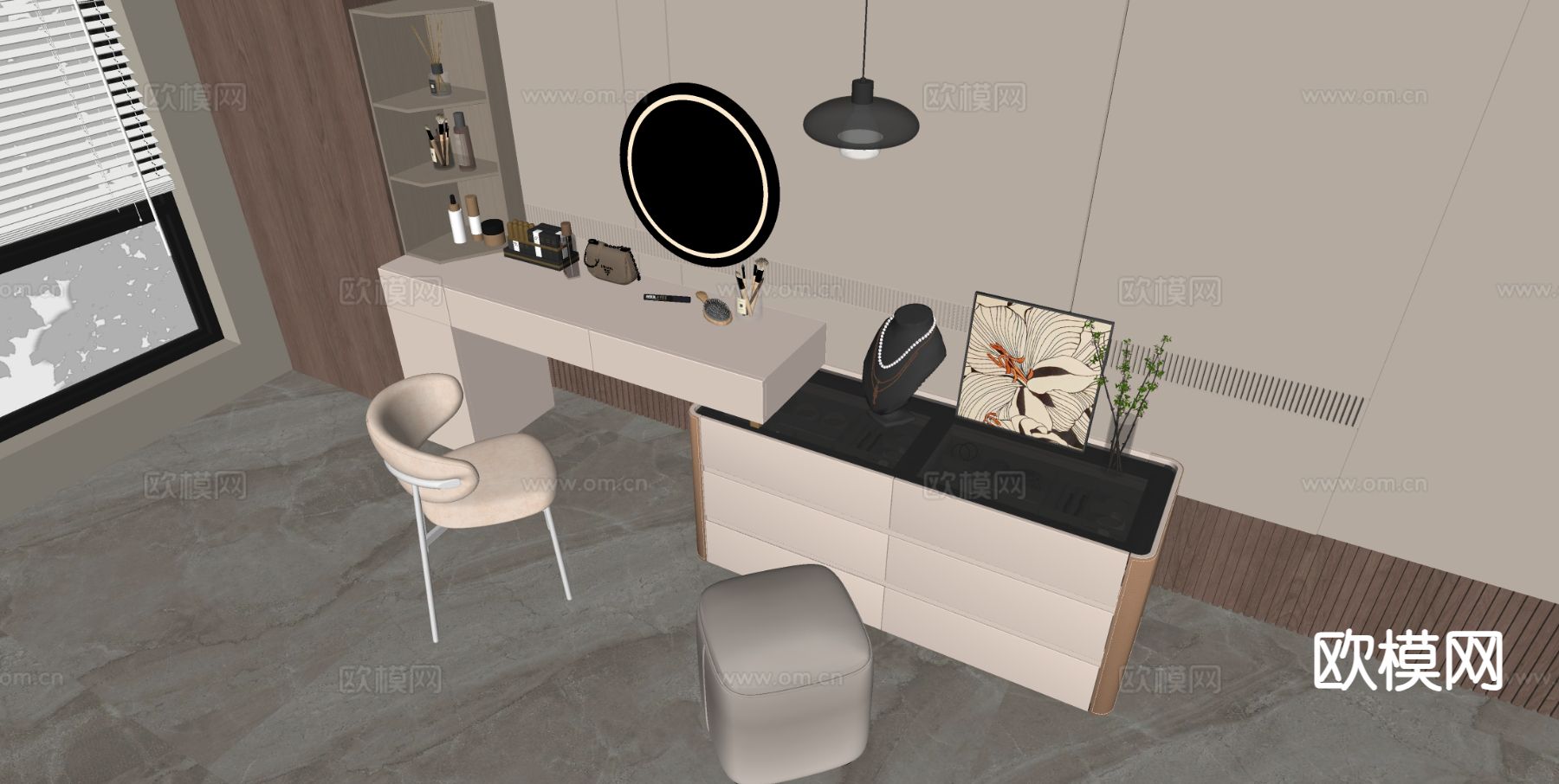 现代轻奢梳妆台su模型下载（渲染图1）