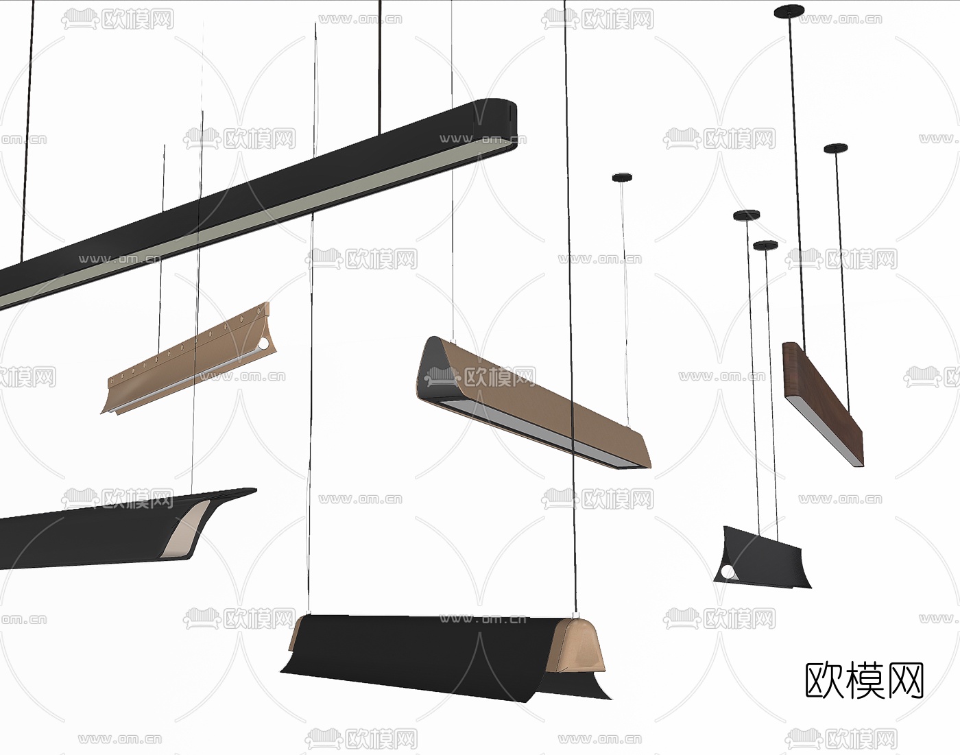 现代长条吊灯su模型下载（渲染图2）