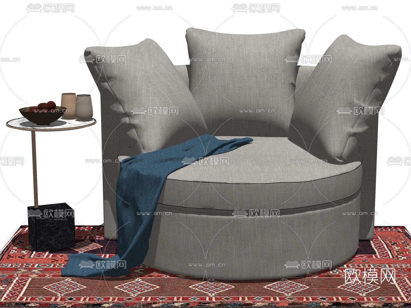 现代布艺休闲沙发su模型下载（渲染图2）