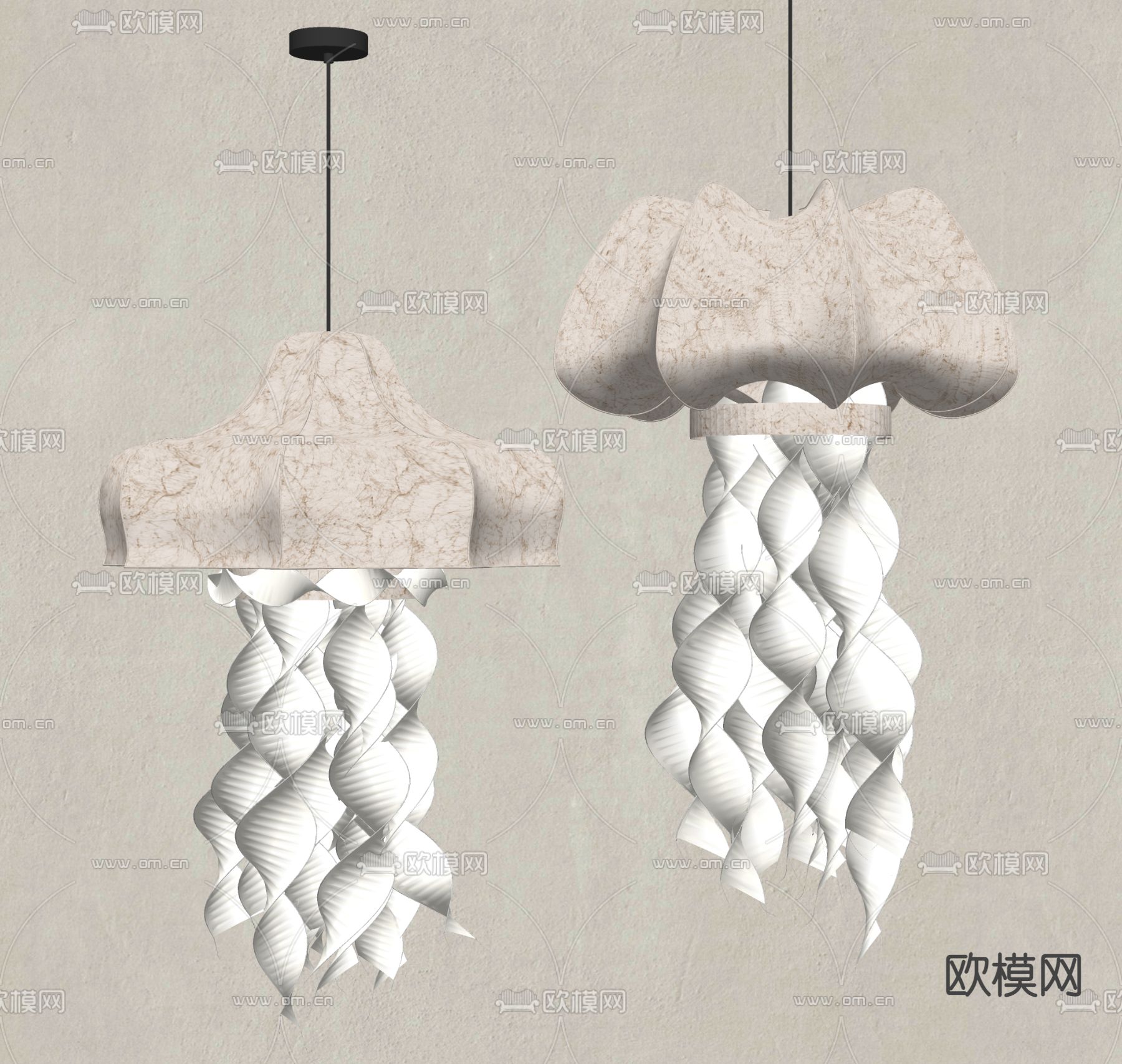 日式和纸水母吊灯su模型下载（渲染图2）