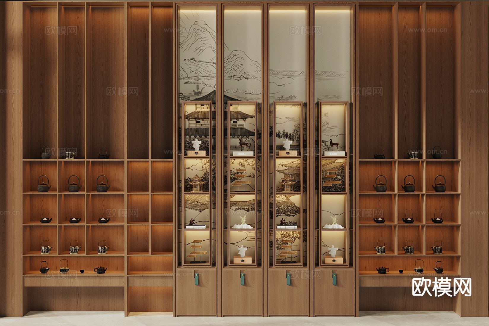 新中式茶柜 茶具展示柜3d模型下载