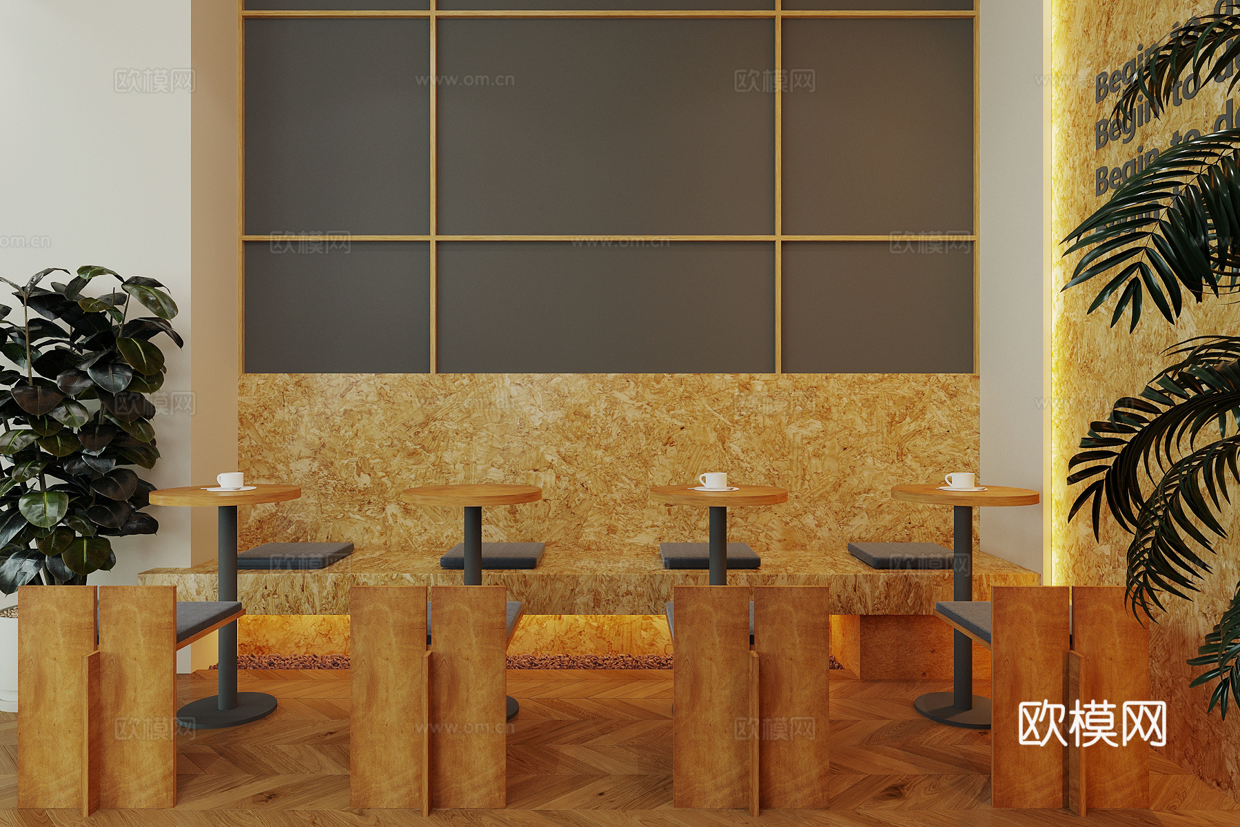 原木风咖啡厅su模型下载（渲染图2）