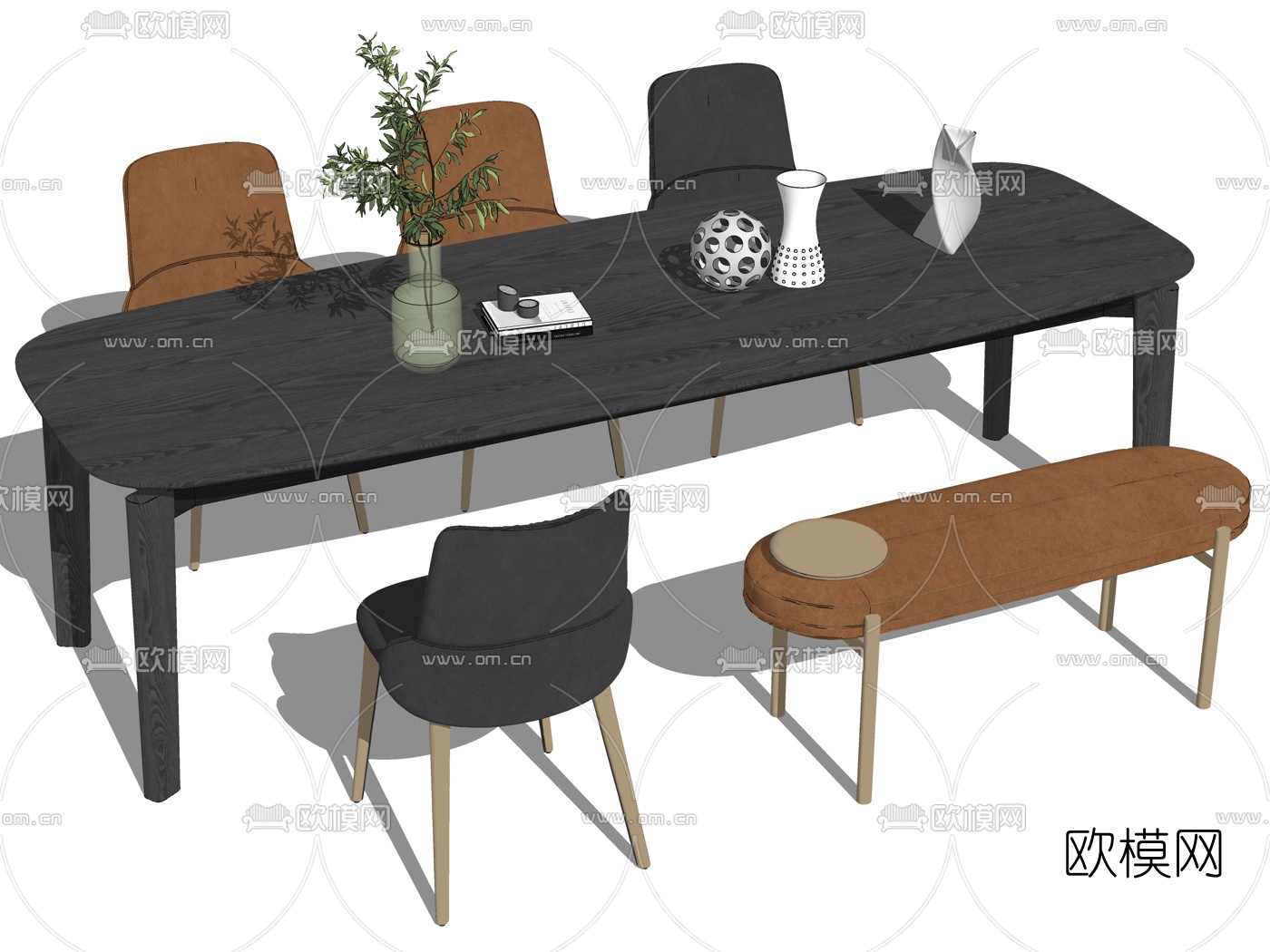 现代实木餐桌椅su模型