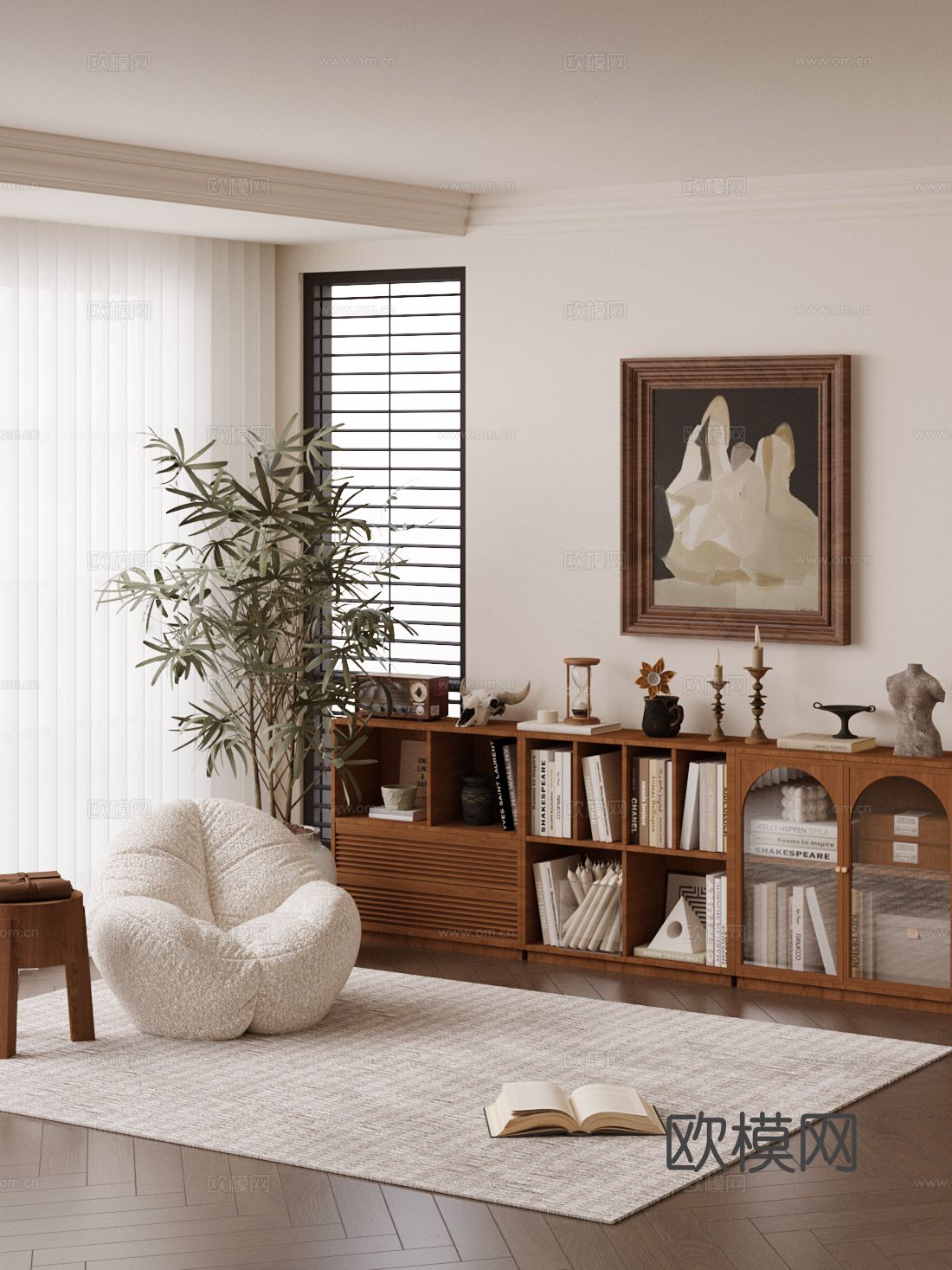 中古风休闲沙发 矮书柜 落地书柜 斗柜 收纳柜3d模型下载