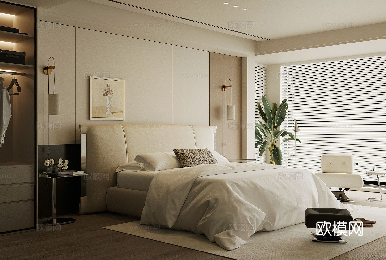 奶油风卧室 主卧3d模型下载（渲染图2）
