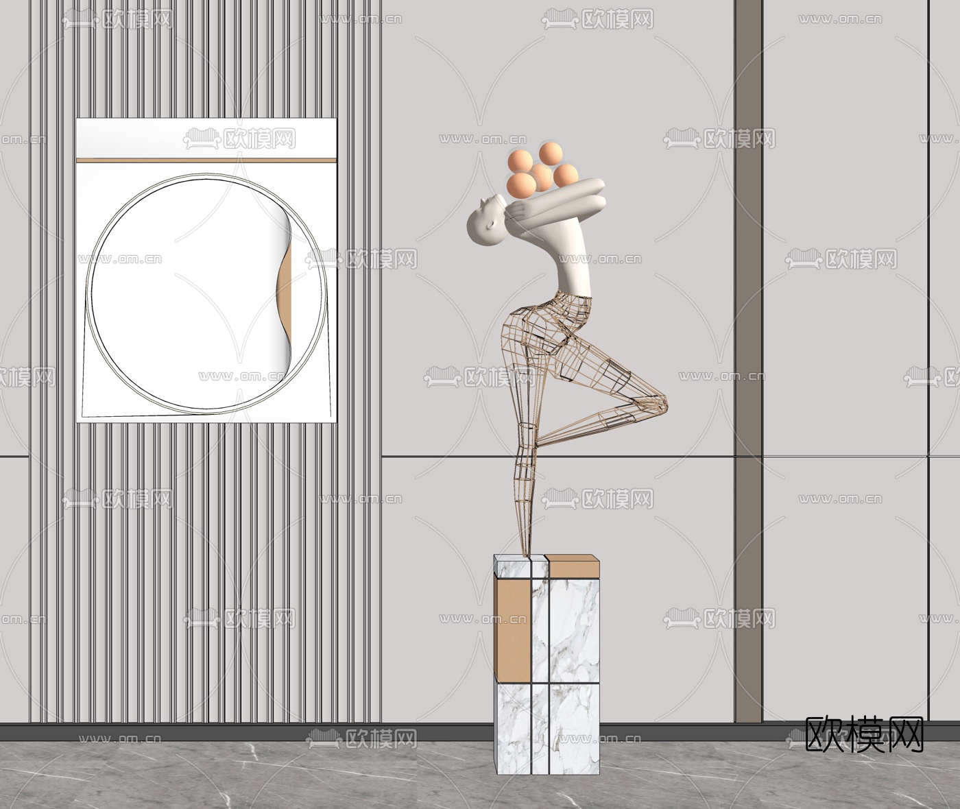 现代抽象人物雕塑su模型