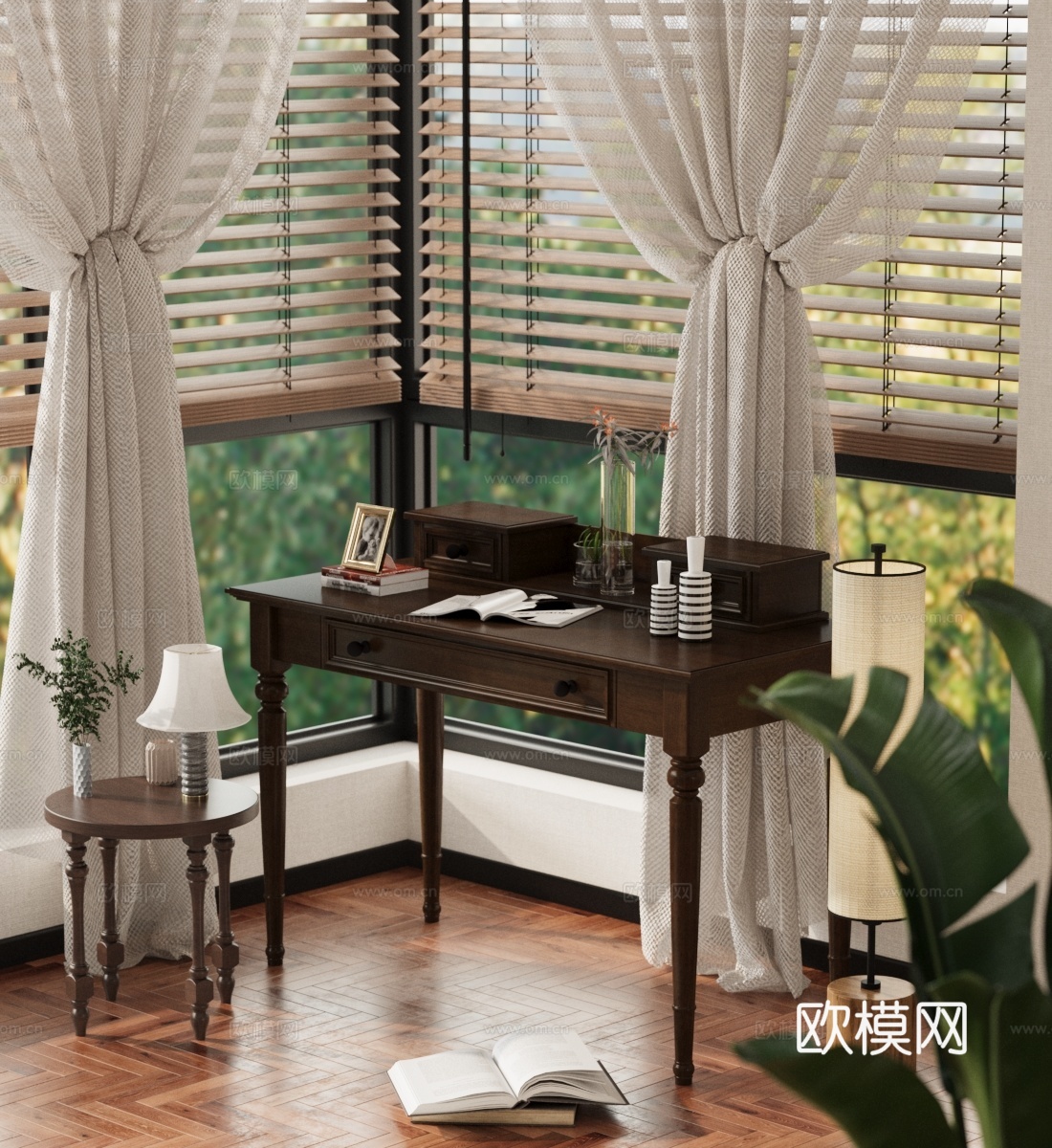 美式书桌 写字台 电脑桌su模型下载（渲染图2）