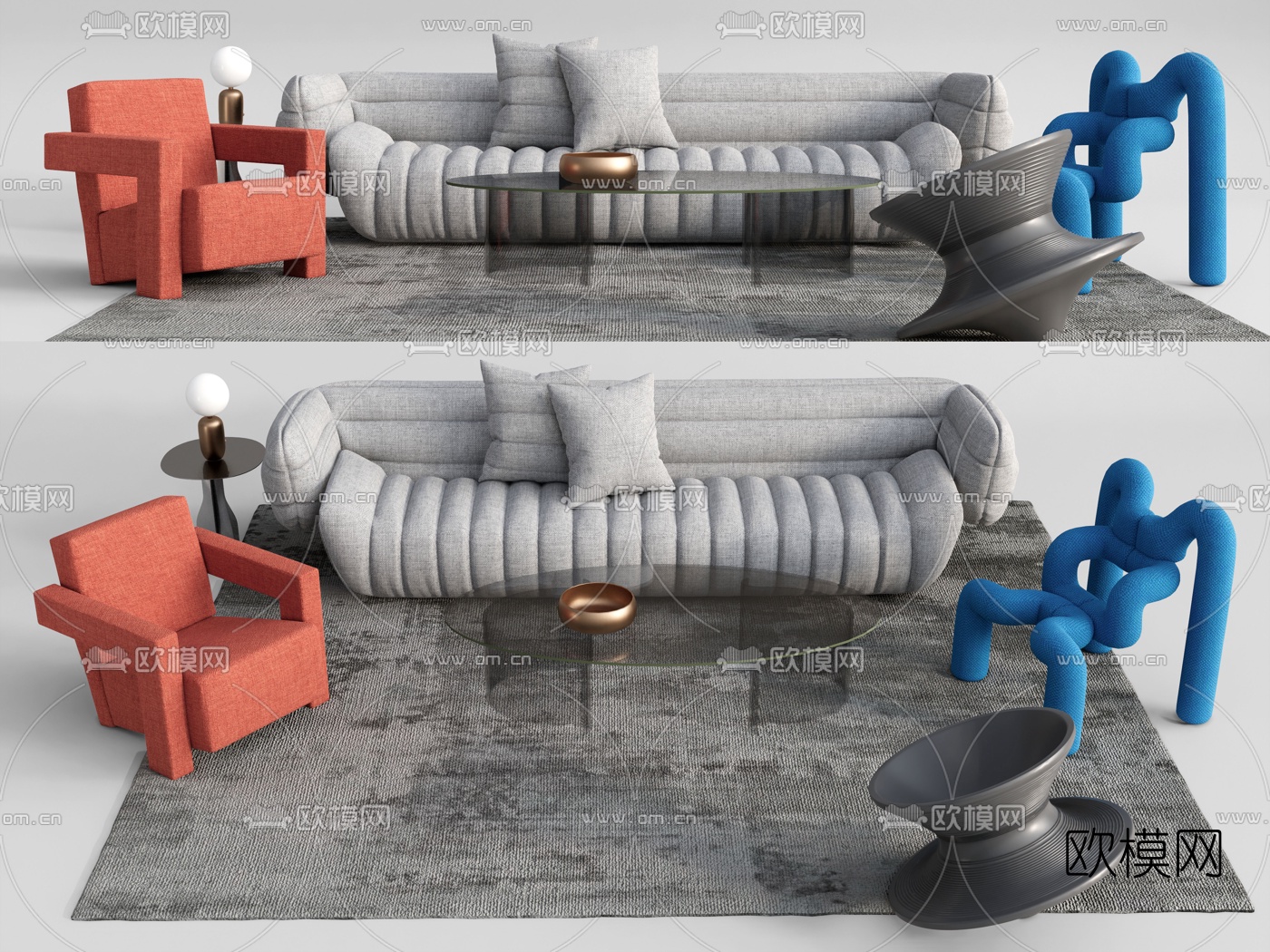 现代布艺组合沙发su模型
