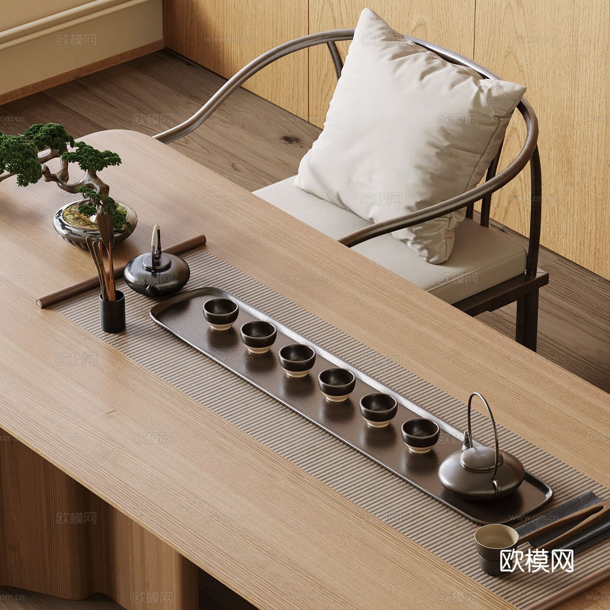 新中式茶具 茶壶 烧水壶 公道杯su模型下载（渲染图2）