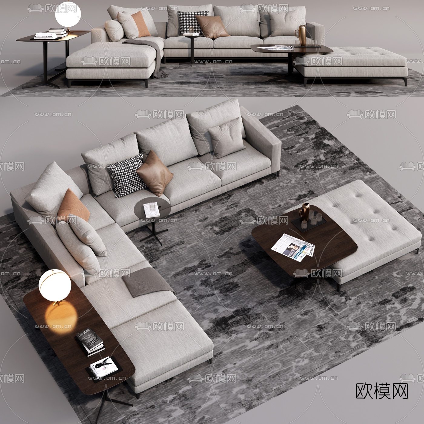 现代转角沙发组合su模型