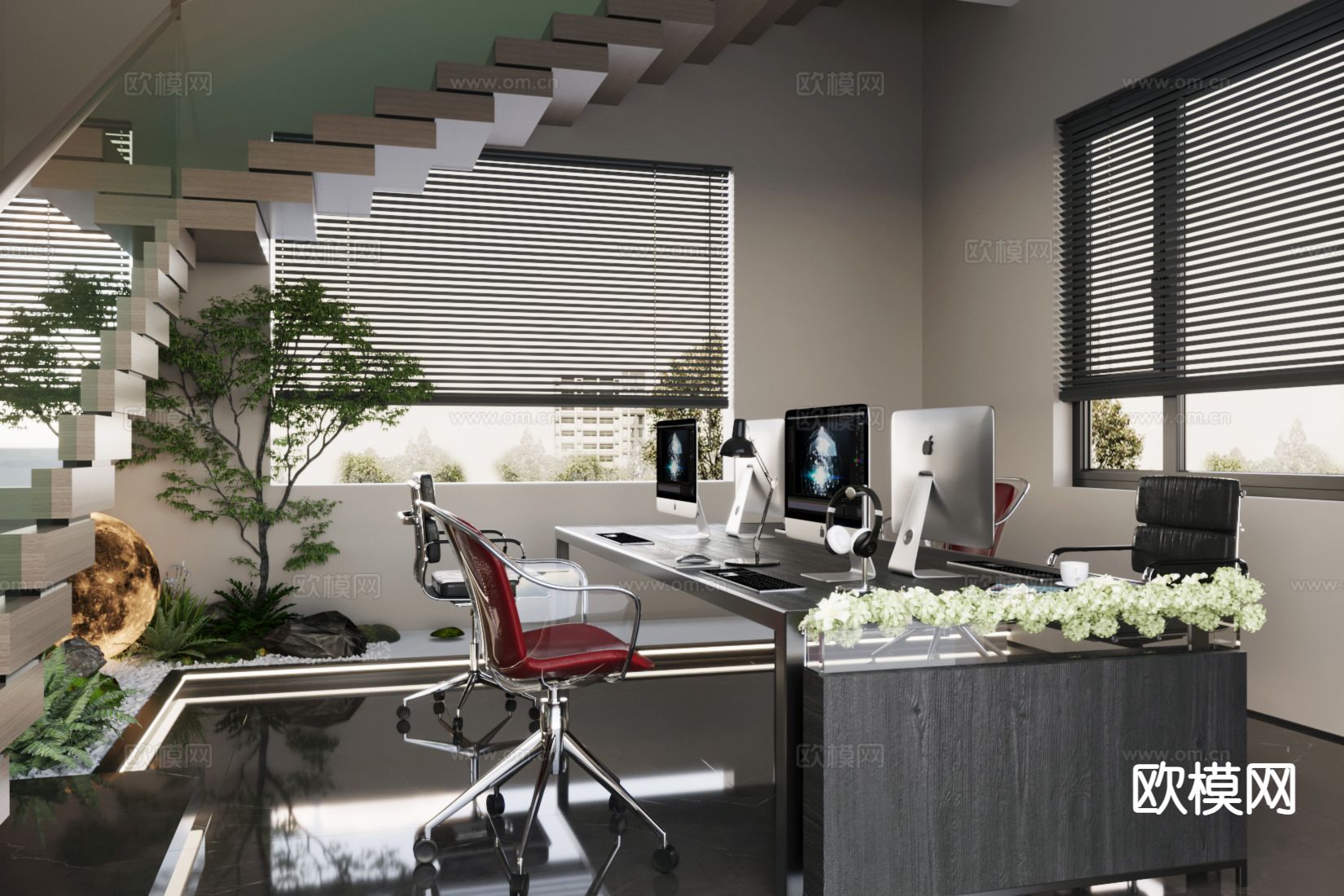 现代公共办公室su模型下载（渲染图2）