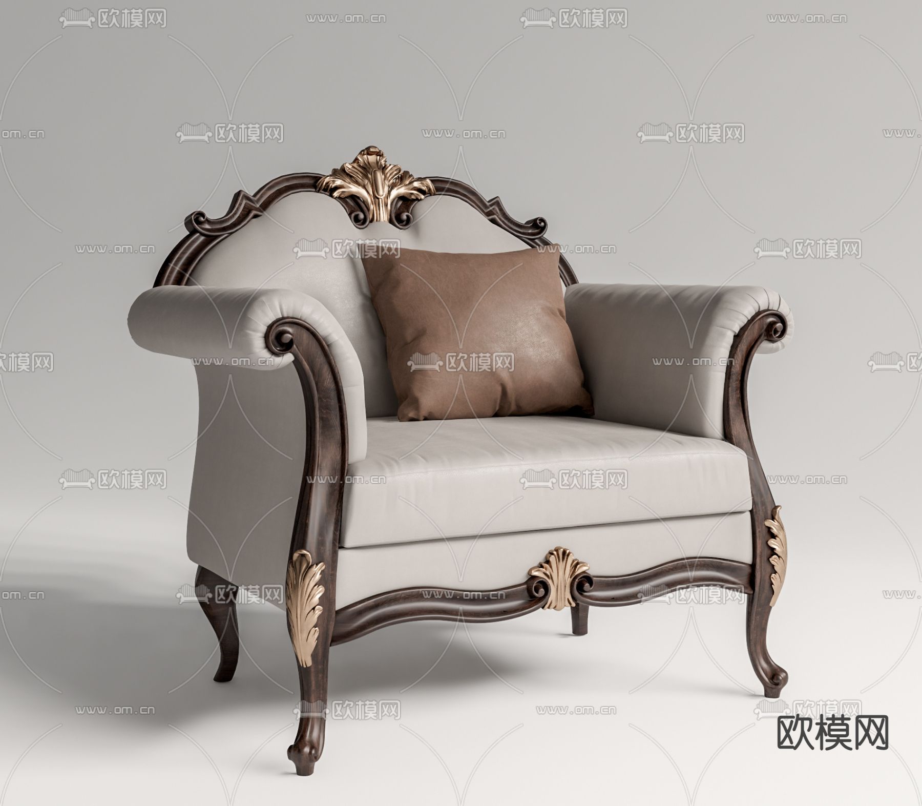 欧式古典单人沙发su模型下载（渲染图1）